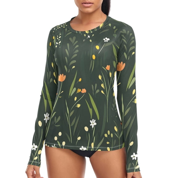 joogoo Womens UPF 50 Rash Guard Leaf Flower Long Sleeve UV Protection Sun Shirts Tops S