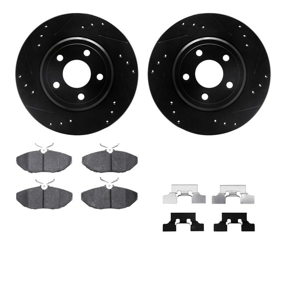 Dynamic Friction Company Rear Brake Rotors-Drilled and Slotted-Black with 5000 Advanced Brake Pads includes Hardware 8512-54382