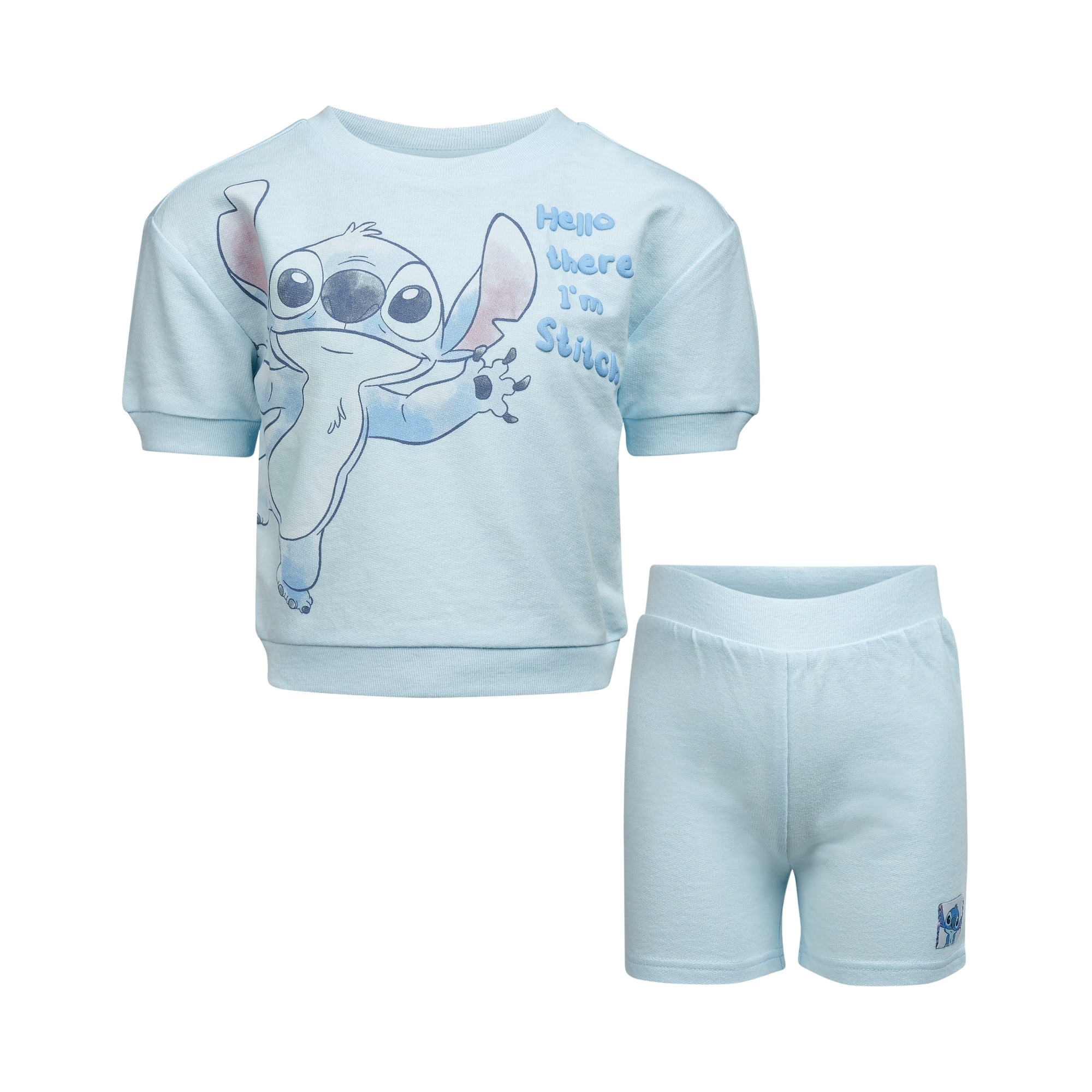 Disney Clothes Baby Boys Front Back 2-Piece Short Outfit Set – Includes Tee & Shorts – Stitch Blue 3T