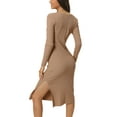 thumbnail image 3 of INSPIRE CHIC Women's Long Sleeve Sweetheart Neck Ruched Drawstring Side Slit Knit Bodycon Sweater Midi Dress M Khaki, 3 of 6