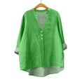 thumbnail image 4 of ManxiVoo Breathable Linen Blouse for Women Long Sleeve V Neck Shirt with Front Pockets Casual Chic Style XXL Size Green, 4 of 4