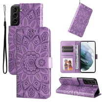 for Samsung Galaxy S21 Plus Case,Premium PU Leather Wallet Case Sunflower Embossed with Wrist Strap Card Slots and Kickstand Flip Cover for Samsung Galaxy S21 Plus 6.7 inch,Purple