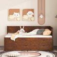 thumbnail image 3 of Harper & Bright Designs Twin Size Daybed with Storage Shelves and Drawers, Wood Corner Captain Beds L-Shaped Headboardfor Boys Girls, Walnut, 3 of 11
