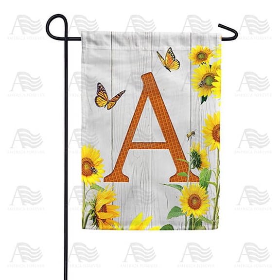 America Forever Spring Monogram Garden Flag Letter A 12.5 x 18 inches Double Sided Vertical Outdoor, Yard, Lawn, Beautiful Yellow Flowers, Sunflower Garden Flag