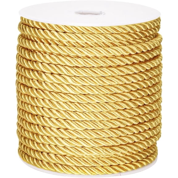 Gold Rope 21.9 Yards 5mm Cord 3-Ply Twisted Ribbon with Spools for Home Decoration