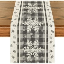Grey Buffalo Plaid Snowflakes Christmas Table Runner, Seasonal Winter Kitchen Dining Table Decoration for Home Party Decor 13x72 Inch
