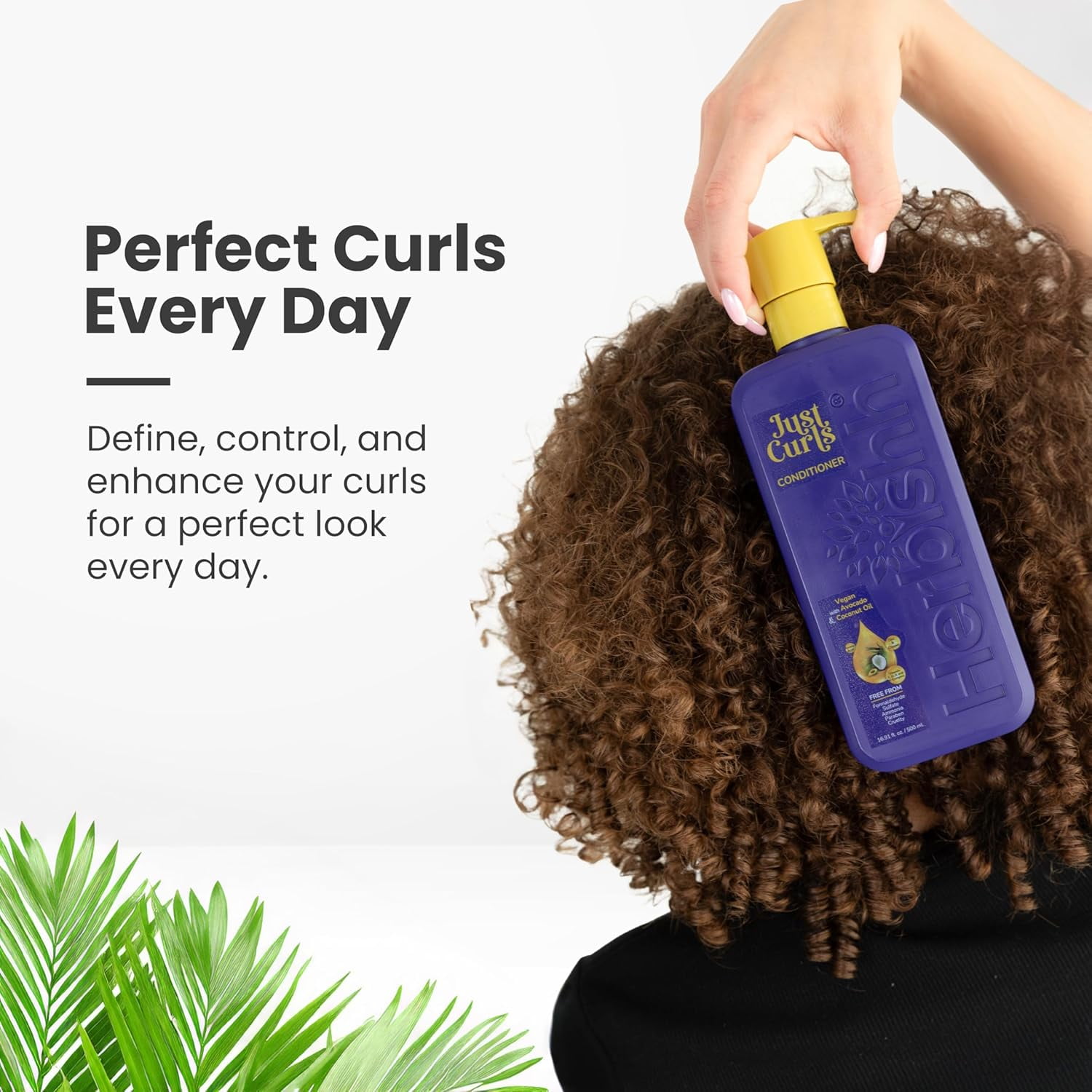 (2 pack) Herbishh Just Curls Coconut & Avocado Oil Infused Curly Hair Shampoo And Conditioner Set, Sulfate-free Vegan Kit For Curly Hair Care Women & Men Wavy, Curly Hair Products For Nourished Smooth Hair