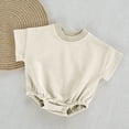 thumbnail image 6 of biudgviw Baby Boy Girl Onesie Romper Infant Plain Oversize T-Shirt Casual Round Neck Short Sleeve Bodysuit Cotton Summer Clothes(Beige,0-3 Months), 6 of 6