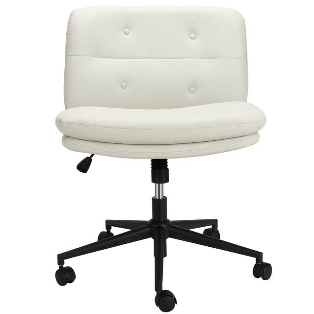 Silla de Escritorio sin Brazos Cruzados con Asiento Ancho + Altura Ajustable, Silla de Oficina Giratoria 360° con Ruedas para Máxima Comodidad