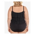 thumbnail image 2 of SWIM SOLUTIONS Women's Black Stretch Tummy Control Ruffled Triple-Tiered Full Coverage Fixed Cups Scoop Neck One Piece Swimsuit 20W, 2 of 3