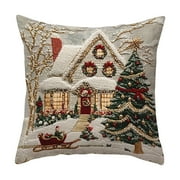 Snowman Hooked Pillow Cover, Red Hat Scarf Snowman Snowflake Pillowcase, DIY Snowman Embroidered Cushion Case, Sofa Couch Bedroom Cushion Cover