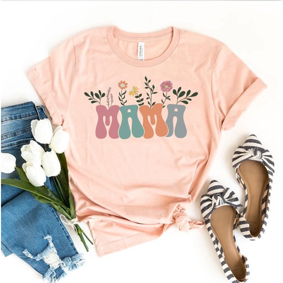 Mama T-shirt Raising Wildflowers Shirt Blessed Gift Mothers Day Tee Cute Mom Top Baby Shower Birthday Retro Best Favorite Shirts For Minimalist