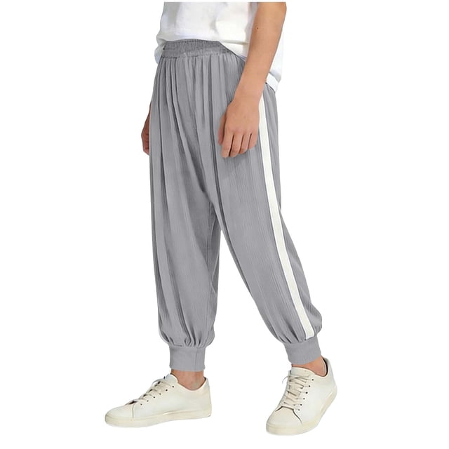 Pantalones largos para niños, de color liso, con cintura elástica, para verano, finos y holgados, de poliéster.