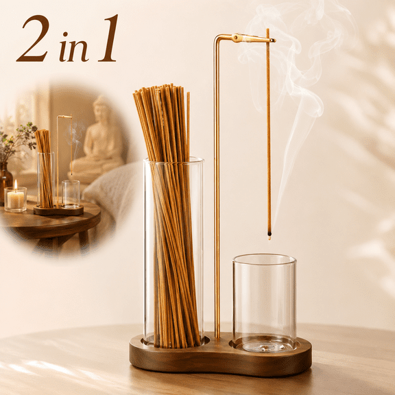 2 in 1 Incense Holder for Sticks,Dark Base, Anti-Ash Flying Incense Burne with Glass Ash Catcher and Incense Sticks Organizer for Meditation Yoga Spa Home Decor.