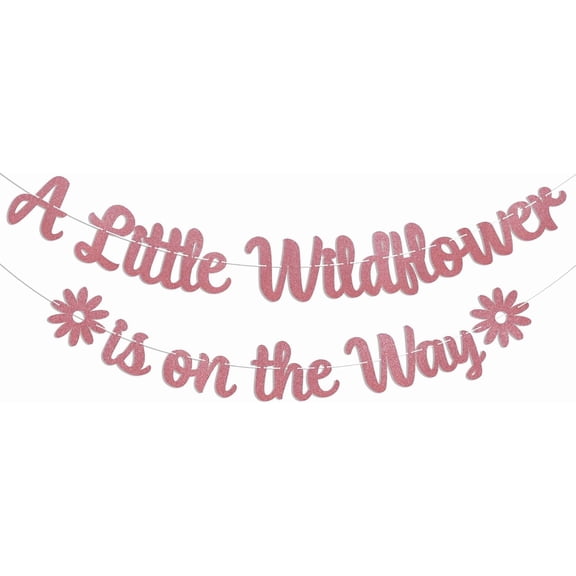 A Little Wildflower is on The Way Banner - Flower Baby Shower Decor, Floral Theme Gender Reveal Baby Shower Party Decorations Rose Gold Glitter