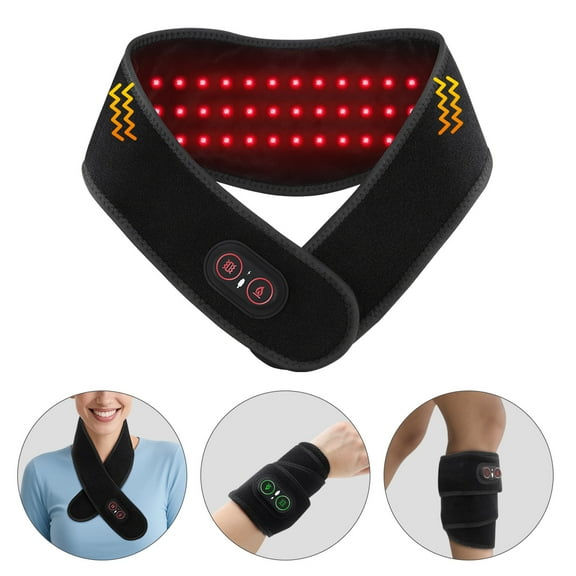 Rechargeable Neck Heating Pad with Red Light & Vibration, 3000mAh Cordless Wrap, 3 Heat & 3 Massage Modes, 36 LED Beads (660-850nm), Portable for Shoulder, Back Comfort