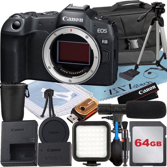 Canon EOS R8 Mirrorless Camera (Body) with 64GB Memory Card   Case   LED Flash   ZeeTech Accessory Bundle (International Version)