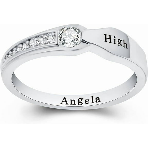 Custom Class Rings Fully Personalized Class Rings for Women High School 925 Sterling Silver Rings Women's Class Rings Size 5-15 Graduation Rings for Women Cubic Zirconia Birthstone Rings