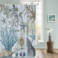 thumbnail image 3 of Fabric Shower Curtain Ocean Nautical Starfish Octopus Coral Shell Plaid Wood Grain Shower Curtains with 12 Hooks Waterproof Machine Washable Bath Curtains for Bathroom, 72 x 84in, 3 of 6