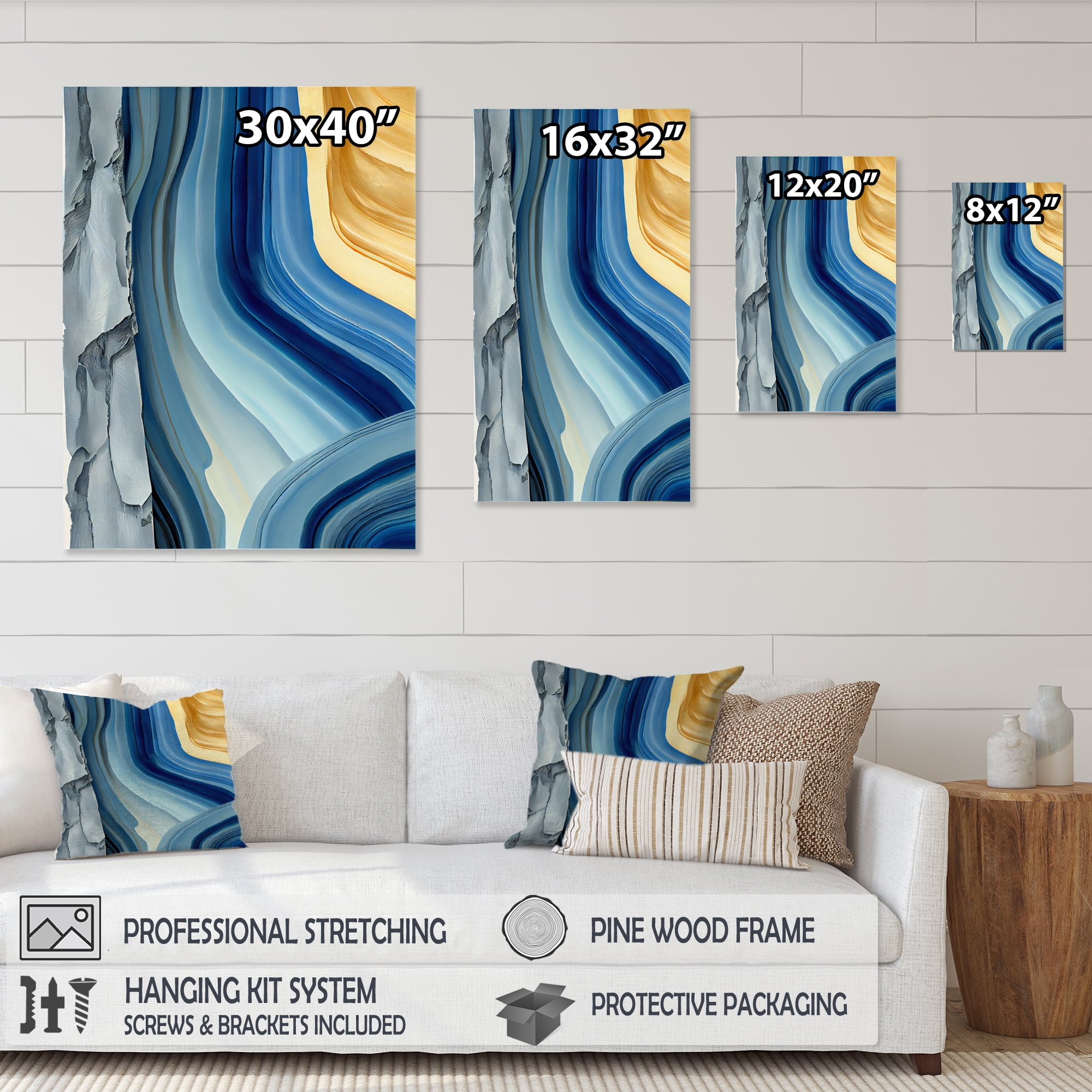 Designart Bold Blue Brush Strokes III Canvas Wall Art