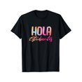 thumbnail image 1 of Camiseta divertida de "Hola Estudiantes" para profesor de español, regalo de vuelta al cole. Camiseta unisex de algodón con gráfico retro, manga corta negra, corte regular, lavable a máquina, informal, 1 of 6