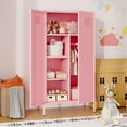 thumbnail image 4 of Metal Wardrobe Coat Cabinet with Adjustable Shelves and Hanging Rod,Storage Closet Locker for Bedroom, Room,Office, Home, School,Almirah for Clothes,Blanket. (2 Door Short Rod, Pink), 4 of 12