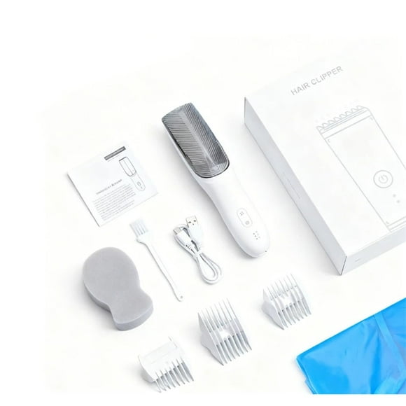 Cordless Baby Hair Clippers, 3 Guide Combs Baby Hair Clipper Quiet Hair Clipper for Baby, Hair Clipper Auto Suck Snipped Hair, IPX7 Waterproof Rechargeable white