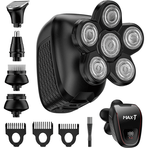 MAXT 5-in-1 Head Shaver for Bald Men, IPX6 Waterproof Electric Razor Grooming Kit, Cordless Dry Wet Shaver for Men, Gift for Men