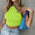 thumbnail image 5 of Women's Summer One Shoulder Crop Tops Sleeveless Solid Color Ruched Tank Tops Vest Blouses for Beach, Holiday, 5 of 7