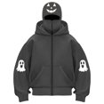 thumbnail image 2 of felwors Women's Long Sleeve Halloween Zip-Up Hoodie with Face Mask Oversized Graphic Sweatshirt for Fall Festive Dark Gray for Size XL, 2 of 6