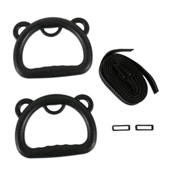 S SERENABLE 2 Pcs Anneaux de Gymnastique avec Sangle Anneaux de Gym pour Hôtel Maison Exercice de Gym Noir