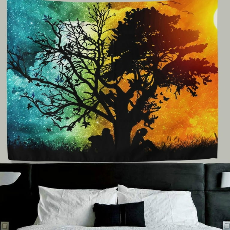 POPCreation Forest Tree Art Life Tree Moon Night Sun Day Fabric