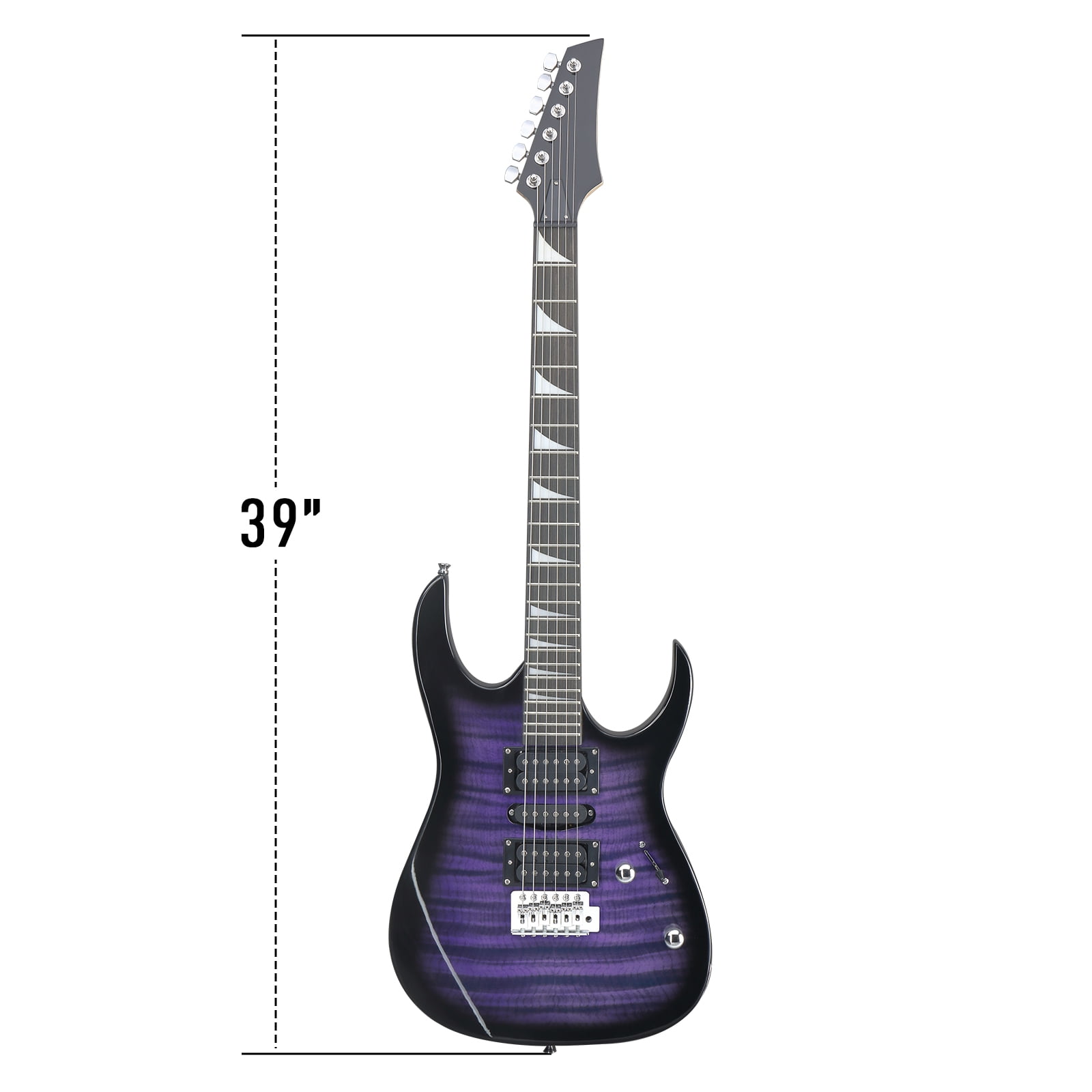 170 Model 39in Electric Guitar HSH Pickups Black Complete Starter Kit for Hard Rock Tiger-striped, Purple