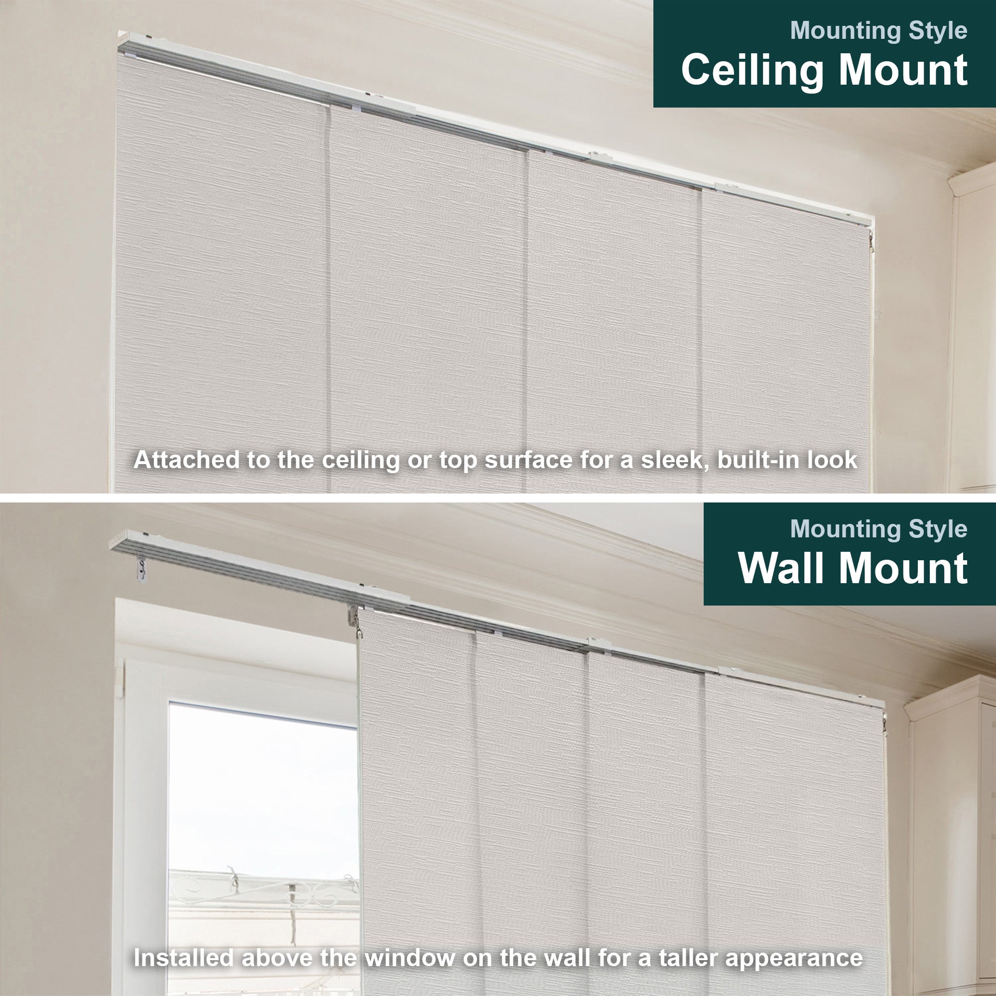 Chicology Adjustable Sliding Panel Blinds. Slate, 46"-86"W X 0"-96"H