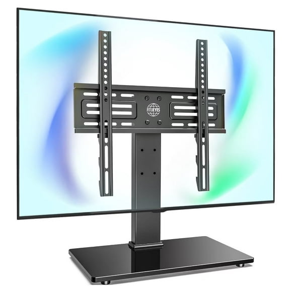 Universal TV Stand, Tabletop TV Stand for 27"-55" TVs-6 Level Height Adjustments with Tempered Glass Base Stand & Wire Management,Max VESA 400x400 mm