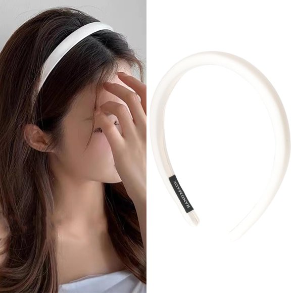 White Padded Satin Headband Hairband Thin Headbands for Women’s Hair Silky Satin Head Band Headwear Headdress No Crease Padded Headbands Headwear 90s Hair Accessories for Women Girls