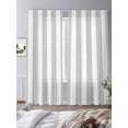thumbnail image 3 of Grey Striped Semi Sheer Window Curtains 84 Inches Long, Modern Farmhouse Gray White Stripes Rod Pocket Voile Silky Chiffon Curtain Light Filtering Drapes for Living Room, Kitchen, 52"x84", 2 Panels, 3 of 9