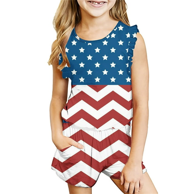 LSLJS Mode Girls' Casual Hauts Sans Manches Col Round Neck Imprimé Court Pants Sets, Toddler Girls Outfit Sets
