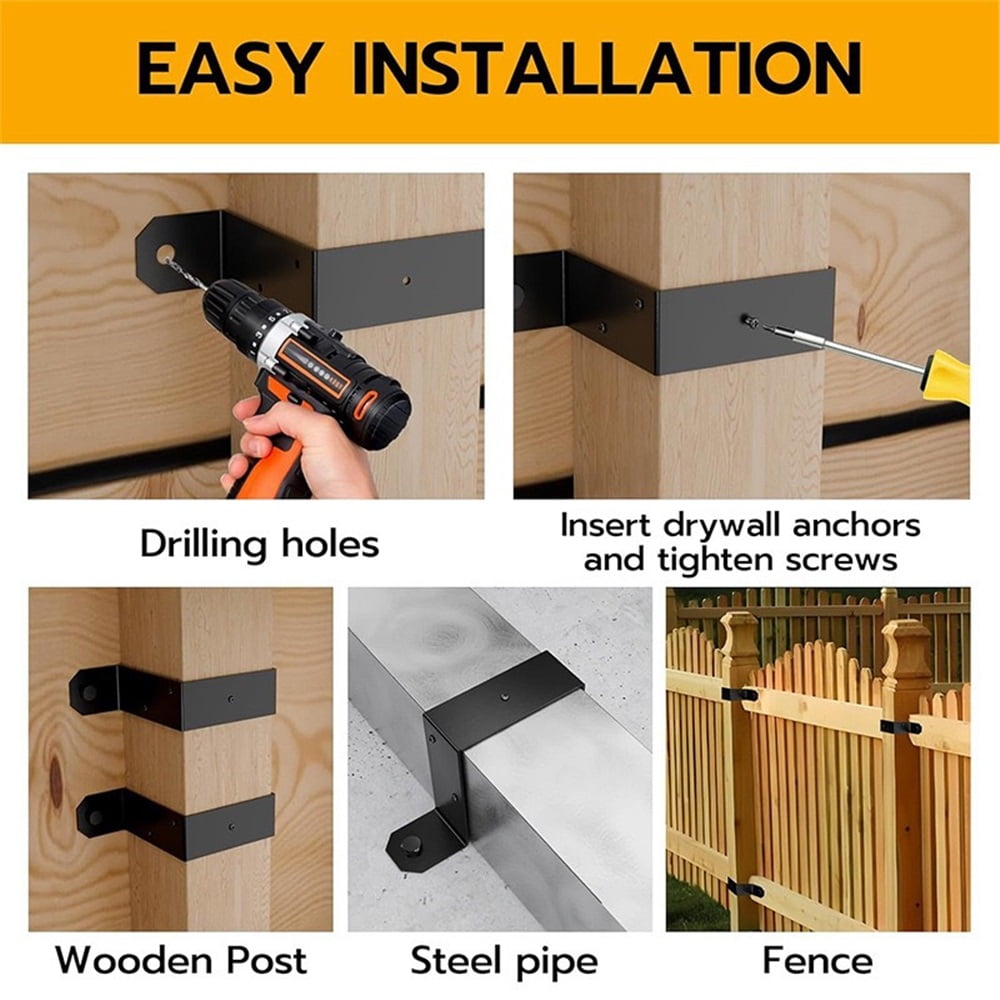 4 Pcs 4x4 Strap Post Ties | Heavy Duty Fence Post Brackets with Black Powder Coated | 4"x4" Post Brackets for Wood Post Beam and Gazebo Mounting Brackets