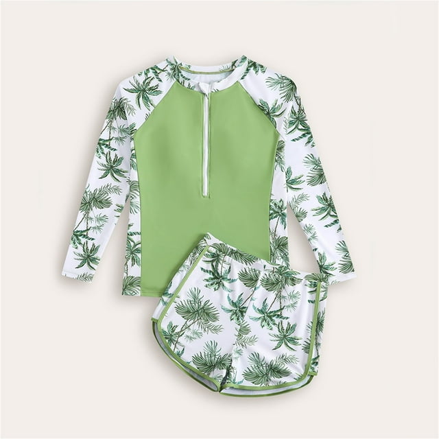 Kid Girl Rash Guard Swimming Bathing Suit Cartoon Sun Protection Long Sleeve Girls Bathing Suits 12-13 Years