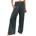 thumbnail image 2 of Gray Women's Casual Pants, High Waist Wide Leg Palazzo Pants For Women Smocked Elastic Waist Loose Comfy Casual Pajama Pants Pockets,Women's Casual Pants S, 2 of 7