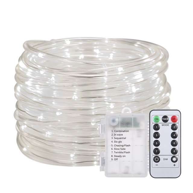 Amdohai 12M/39.4Ft 7.2W 120 LED Rope Light White Battery Powered Operated