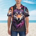 thumbnail image 2 of Honeii Colorful Wolf Head A Print Men’s Hawaiian Shirt,Classic Button-Down Short Sleeve Shirt, for Beach, Vacation, and Outdoor Activities,3X-Large, 2 of 7