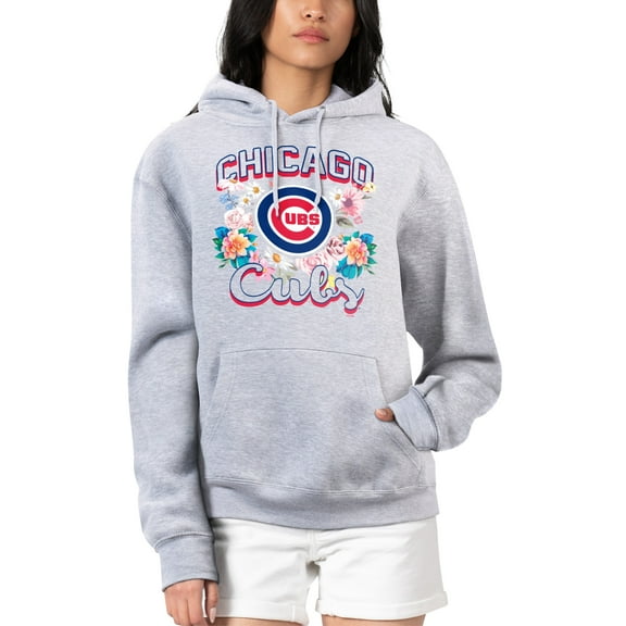Women's G-III 4Her by Carl Banks Heather Gray Chicago Cubs Flowers Graphic Pullover Hoodie