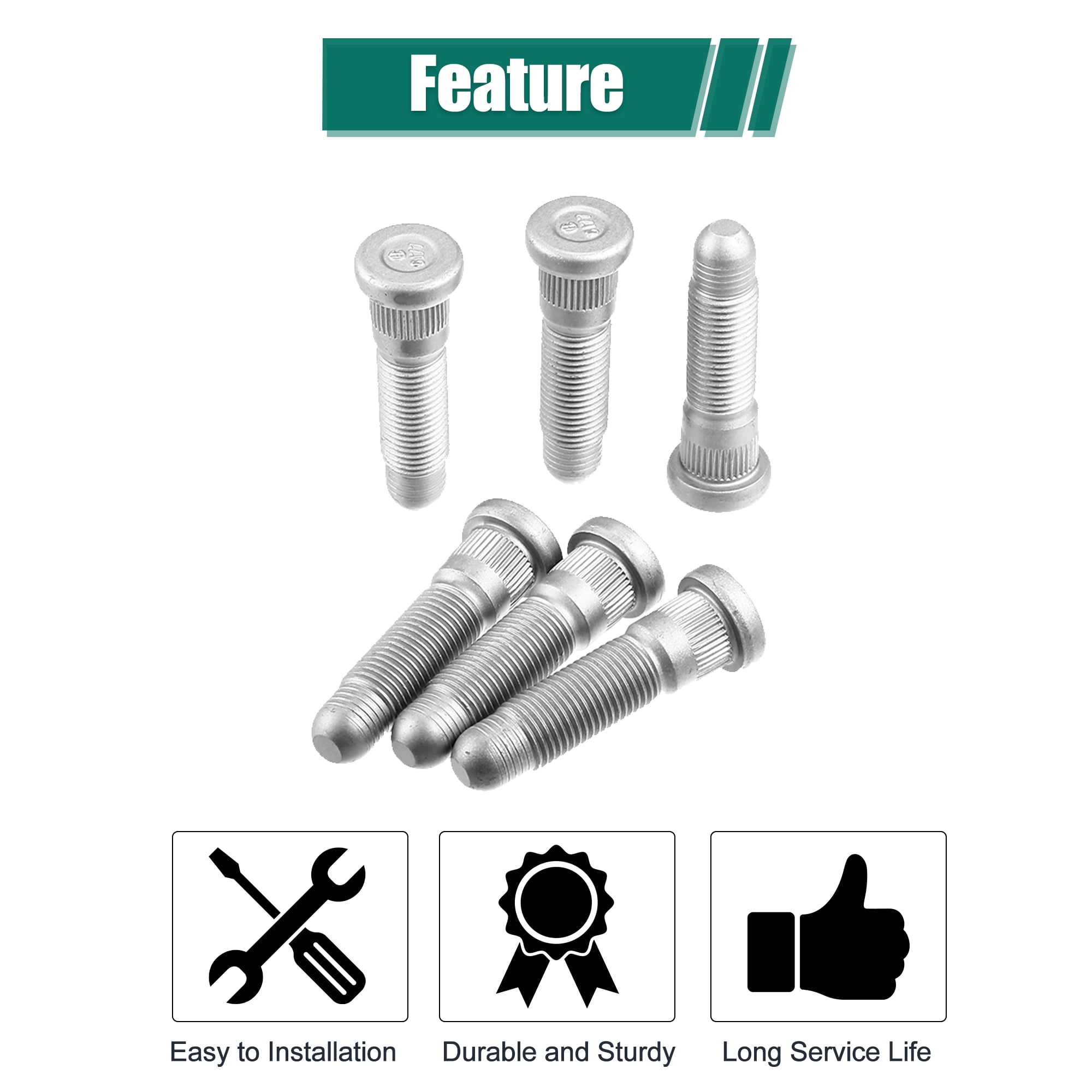 Unique Bargains 6pcs Long Serrated Wheel Studs M14x1.5 for Chevrolet Silverado 3500 HD