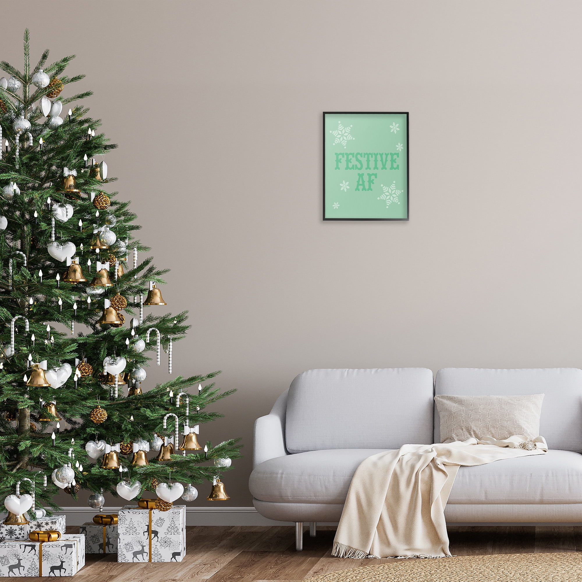 Stupell Industries Funny Festive AF Phrase Holiday Painting Black Framed Art Print Wall Art, 16 x 20