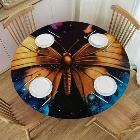 

Palnkart Butterfly Stars Wings Round Tablecloth Stain-Resistant & Washable Ideal for Indoor and Outdoor Dining Parties and Picnics - Great for Home Kitchen and Holiday Dinner 54 -58