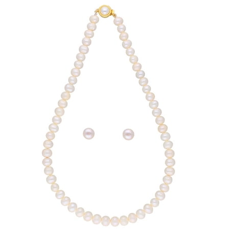 Cream White Single Line AAA Freshwater Pearl Necklace Set Includes White Studs