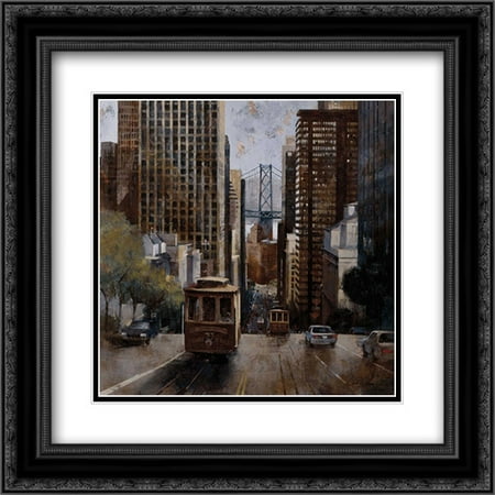 Cable Cars in San Francisco 2x Matted 20x20 Black Ornate Framed Art Print by Bofarull,