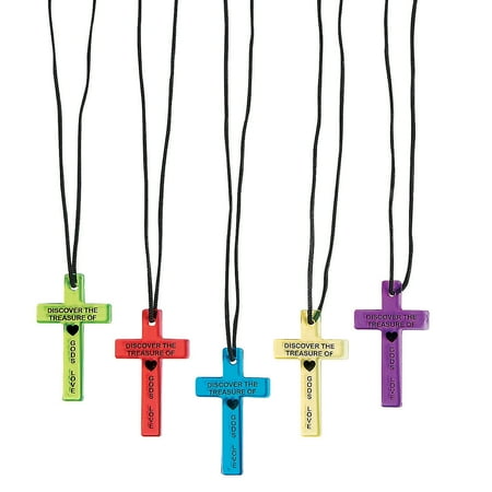 Fun Express - Gem Color Cross Necklaces (4dz) - Jewelry - Necklaces - Cross Necklaces - 48 Pieces